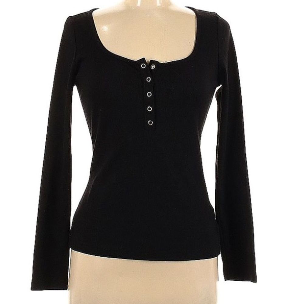 SHEIN Black Long Sleeve Top with Button Accents Size SM